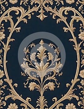 Decorative pattern featuring a large floral design surrounded by smaller floral designs and intricate scrollwork photo