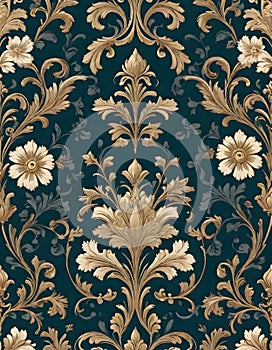 Decorative pattern featuring a large floral design surrounded by smaller floral designs and intricate scrollwork photo