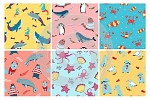 Decorative pattern with polar animal, sea creature