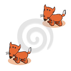 Decorative pattern print of a cute young orange fox with a white background - vector