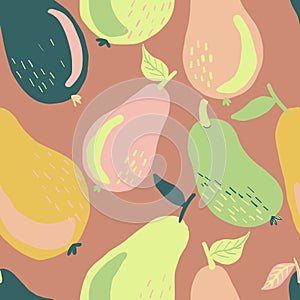 Decorative pears seamless repeat pattern