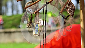 Decorative pendants and dream catchers swings in the wind