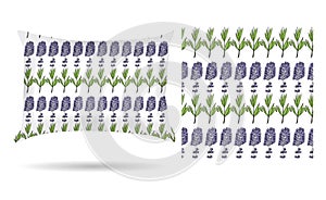 Decorative pillow with lavender flowers patterned pillowcase in an elegant, gentle style on a white background. Isolated on white.