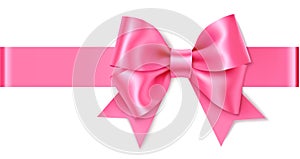 Decorative pink bow with horizontal ribbon. Vector bow for page decor isolated on white