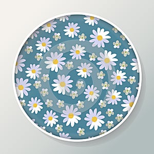 Decorative plate with beautiful daisy flowers on blue background