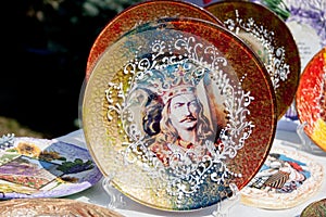 On a decorative plate shows Stephen the Great.