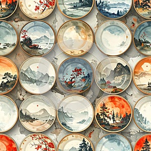 Decorative Plates with Landscape Paintings Collection