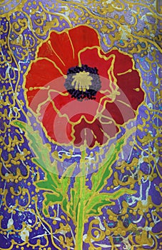 Decorative poppy. Artistic work of authorship. Made with acrylic paints. For your various designs.
