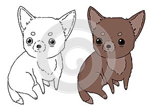 Decorative portrait of sitting brown Chihuahua dog, vector isolated hand drawn illustration on white background. Image for design