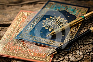 Decorative postcard with Islamic design and elegant pen