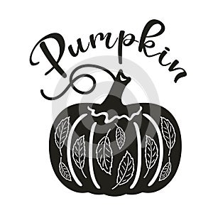 Decorative pumpkin with carved leaves. Stencil for cutting and scrapbooking