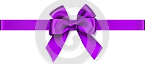 Decorative purple bow with horizontal purple ribbon isolated on white