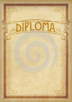 Decorative rectangular framework and banner on piece of parchment.