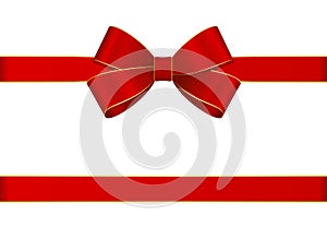 Decorative red bow with horizontal red ribbons isolated on white. Vector red gift bow with ribbon for page decor. New year