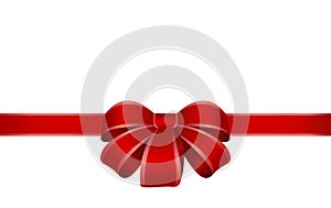Decorative red bow with horizontal red ribbons isolated on white. Vector red gift bow with ribbon for page decor. New year