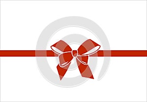 Decorative red  bow with horizontal  ribbon isolated on white. Vector gift bow for page decor. Concept for invitation, banners,