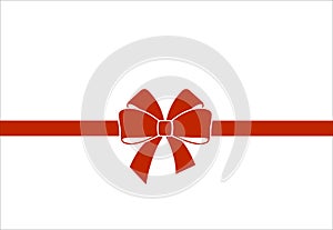 Decorative red  bow with horizontal  ribbon isolated on white. Vector gift bow for page decor. Concept for invitation, banners,