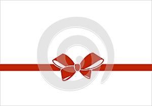 Decorative Red bow with horizontal  ribbon isolated on white. Vector gift bow with red ribbon for page decor