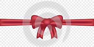 Decorative Red Bow with Horizontal Ribbon. Realistic Red Bow Template for Greeting Card or Brochure. Satin Tape Knot