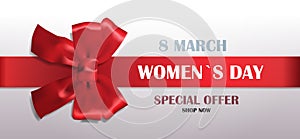 decorative red bow with ribbon womens day 8 march holiday sale special offer concept