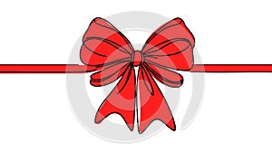 Decorative red ribbon bow in continuous line art drawing style