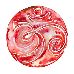 Decorative red round sign om.