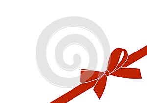 Decorative red satin bow with  ribbon isolated on white. Vector gift bow with curled ribbon for page decor