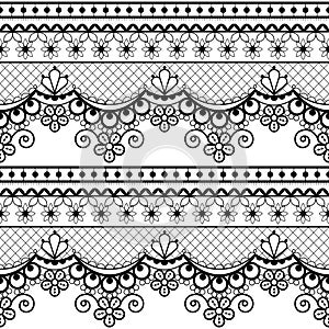 Wedding lace French or English seamless pattern set, black ornamental repetitive design with flowers - textile design photo