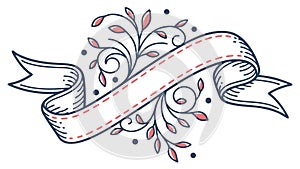 Decorative Ribbon with Floral Elements Elegant Scroll, vector design Generative AI