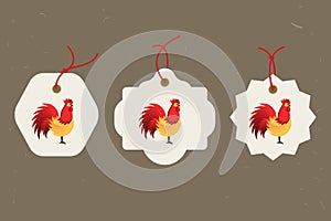 Decorative Rooster. Chinese New Year Symbol of 2017 New Year.rSet of tags. Good for greeting card, invitation or banner