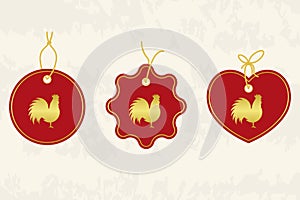 Decorative Rooster. Chinese New Year Symbol of 2017 New Year.rSet of tags. Good for greeting card, invitation or banner