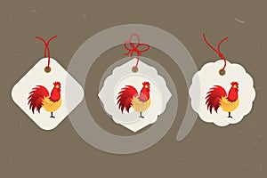 Decorative Rooster. Chinese New Year Symbol of 2017 New Year.rSet of tags. Good for greeting card, invitation or banner