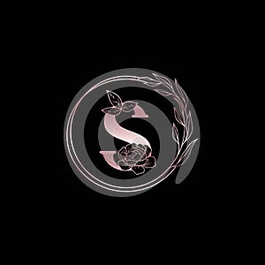 Decorative rose gold letter s design beauty and fashion logo