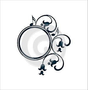 Decorative round frame with music notes and floral elements
