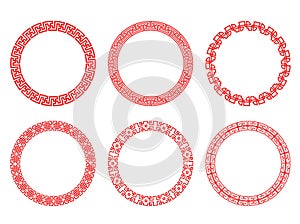 Decorative round frames in chinese style, ethnic asian circle ornament, china pattern ring