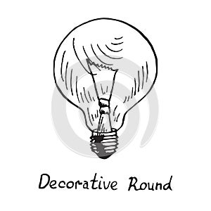 Decorative round lamp type, woodcut style design, hand drawn doodle, sketch