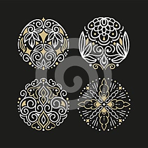 Decorative Round Ornament. Circle Gold and White Swirl Pattern