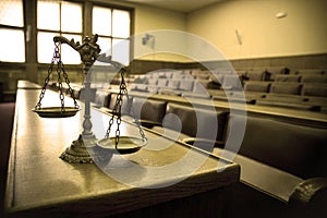 Decorative Scales of Justice in the Courtroom