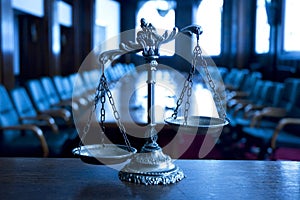 Decorative Scales of Justice in the Courtroom photo