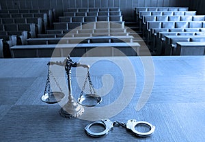 Decorative Scales of Justice and handcuffs