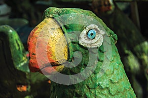 Decorative sculpture of colorful parrot