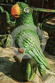Decorative sculpture of colorful parrot