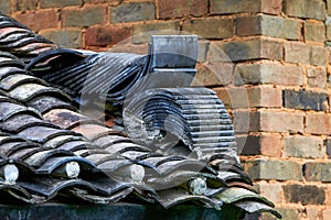 Decorative sculptures of tiles on the roof of traditional Chinese tiled houses