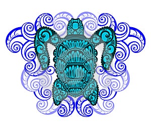 Decorative Sea Turtle Turquoise Oceanlife Vector Art. Vector illustration