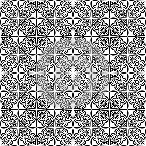 Decorative seamless black floral pattern, classic art. Transparent background. Swatch included.