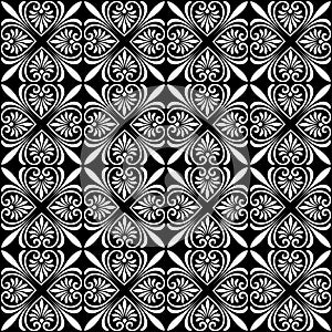 Decorative seamless black floral pattern, classic art. Transparent background. Swatch included.