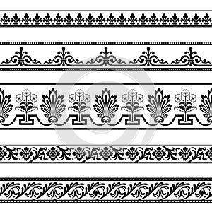 Decorative seamless floral borders, classic art.