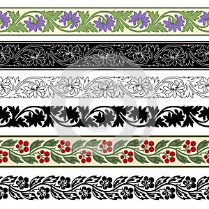 Decorative seamless floral borders, classic art.