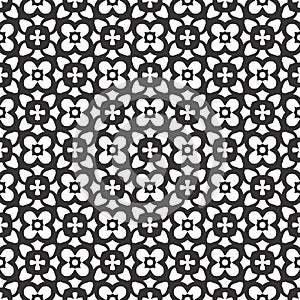 Decorative Seamless Floral Geometric Black & White Pattern Background. Complicated, material.