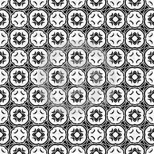 Decorative Seamless Floral Geometric Black & White Pattern Background. Complicated, material.